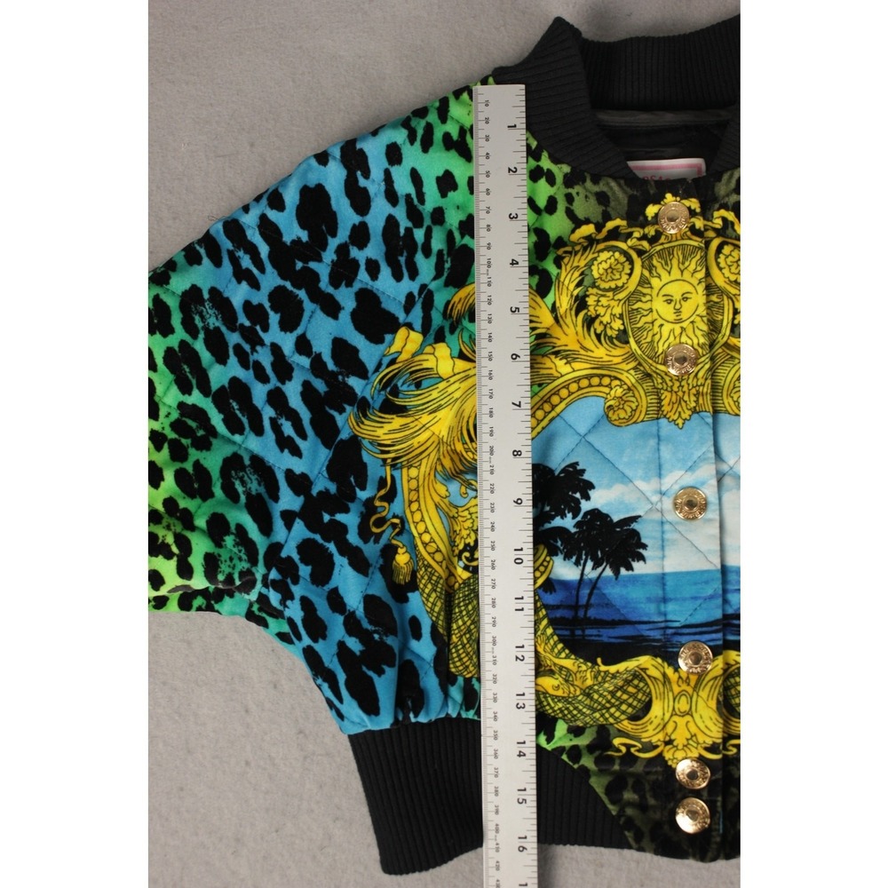 Versace‎ for H&M Leopard Tropical Baroque Cropped Bomber Jacket Blue Green US 6 - Picture 7 of 10